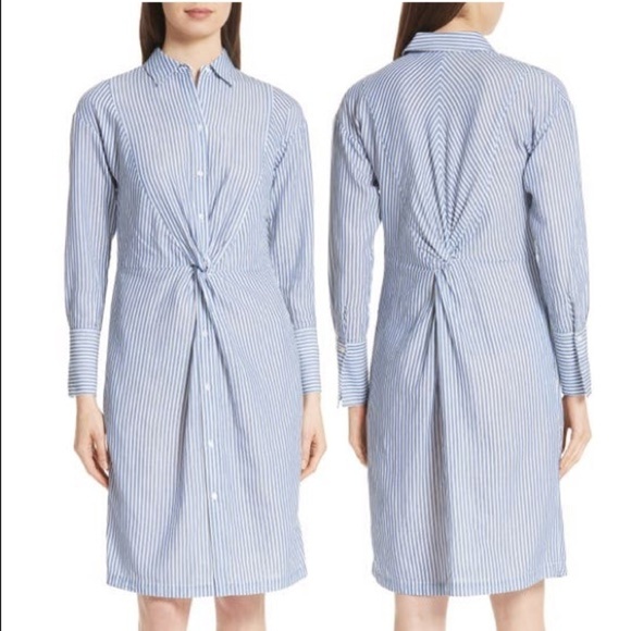 Vince Classic Stripe Twist Cotton Blend Long Sleeve Shirtdress - Picture 1 of 9